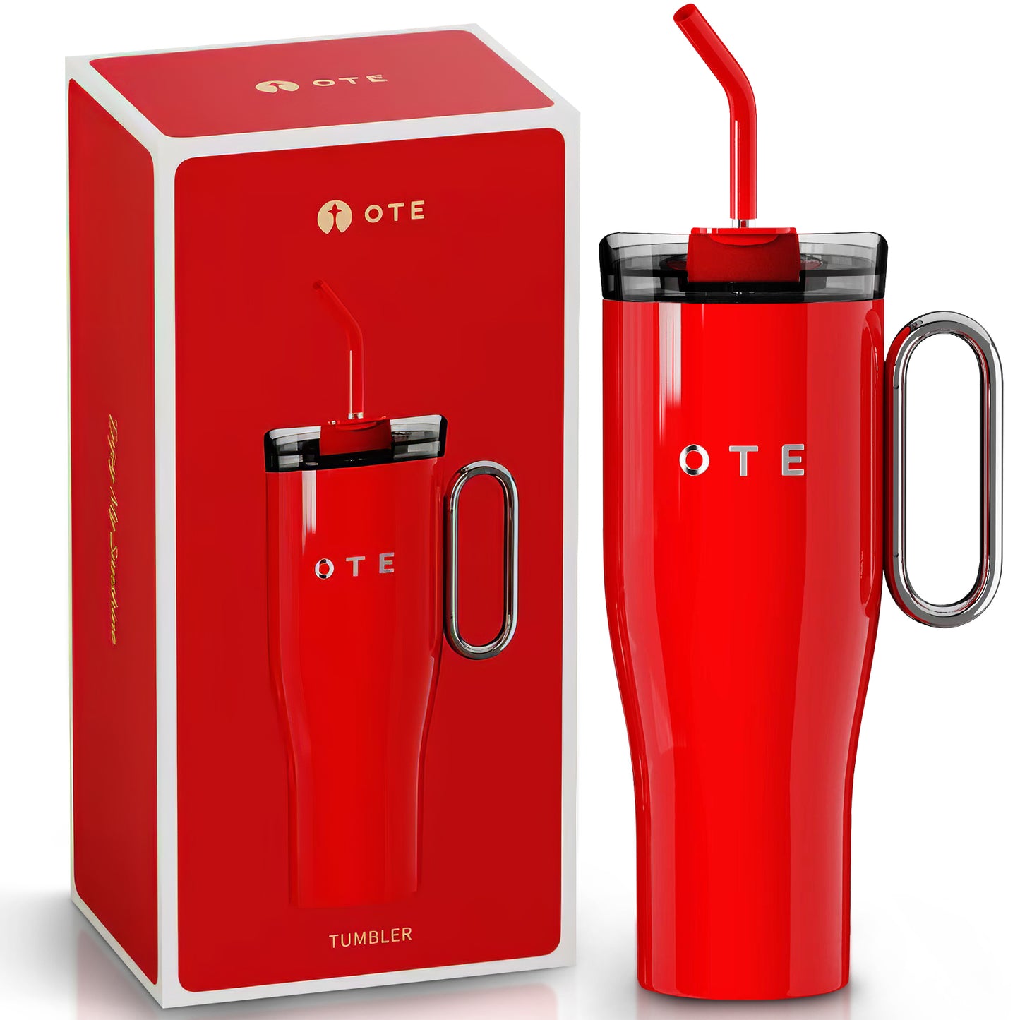 OTE1.2 L (42 oz) Kubek do kawy na wys., Kubek próżniowo izolowany ze stali o podwójnej ściance z uchwytem i słomką, bez BPA, przenośny kubek do samochodu Kubek termiczny, Kubek do kawy na gorące i zimne napoje