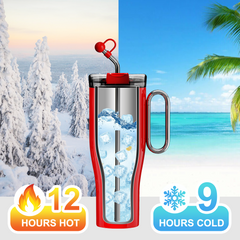 Ostrzeżenie 1.2 L (40 oz) Kubek podróżny z uchwytem, dwuścienny stalowy kubek próżniowy i słomka, bez BPA, przenośny kubek samochodowy, kubek termiczny, kubek do kawy na gorące i zimne napoje