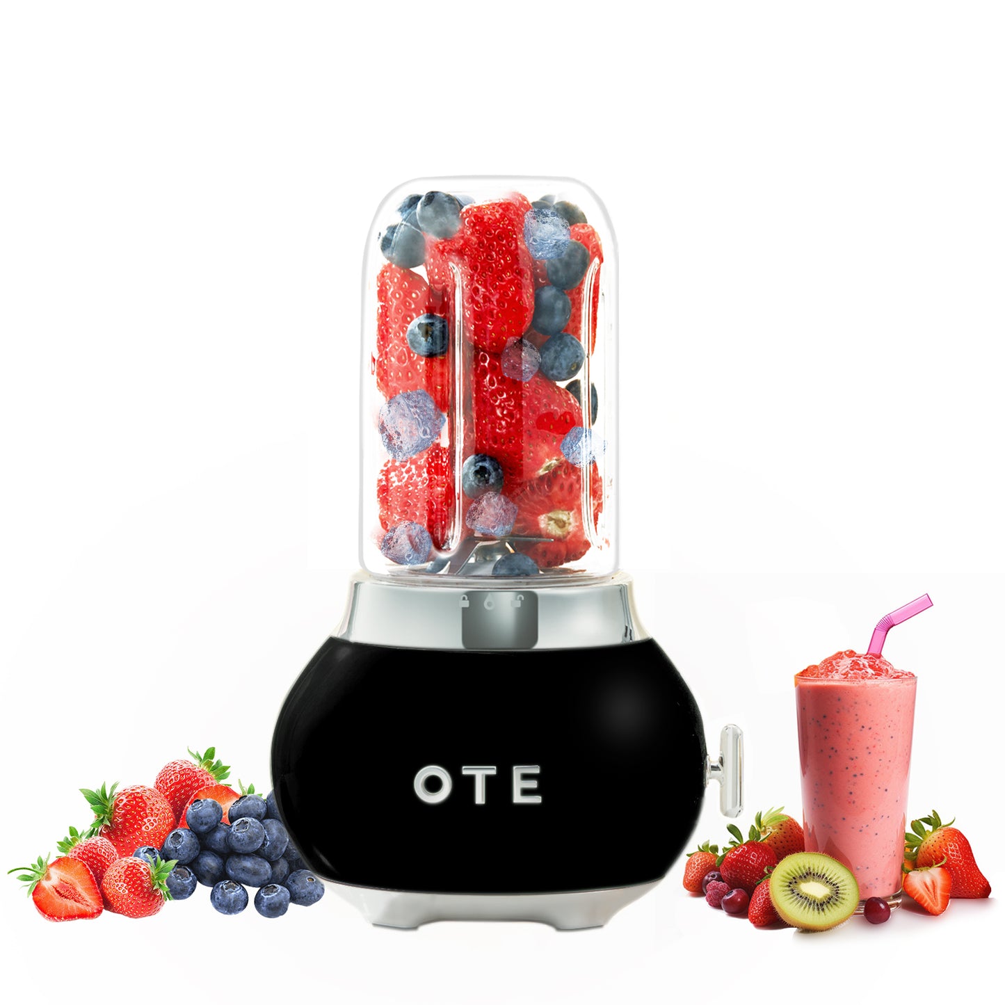 OTE Smoothie Maker Blender, Retro Kitchen Mały szklany blender do koktajli i koktajli, ze szkłem 400ml